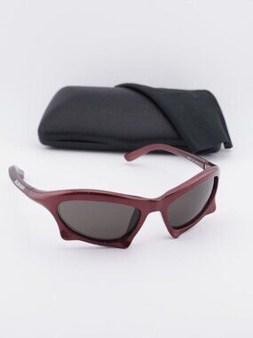 Balenciaga BB0229S 005 Unisex Oval Sunglasses - Bordeaux / Grey